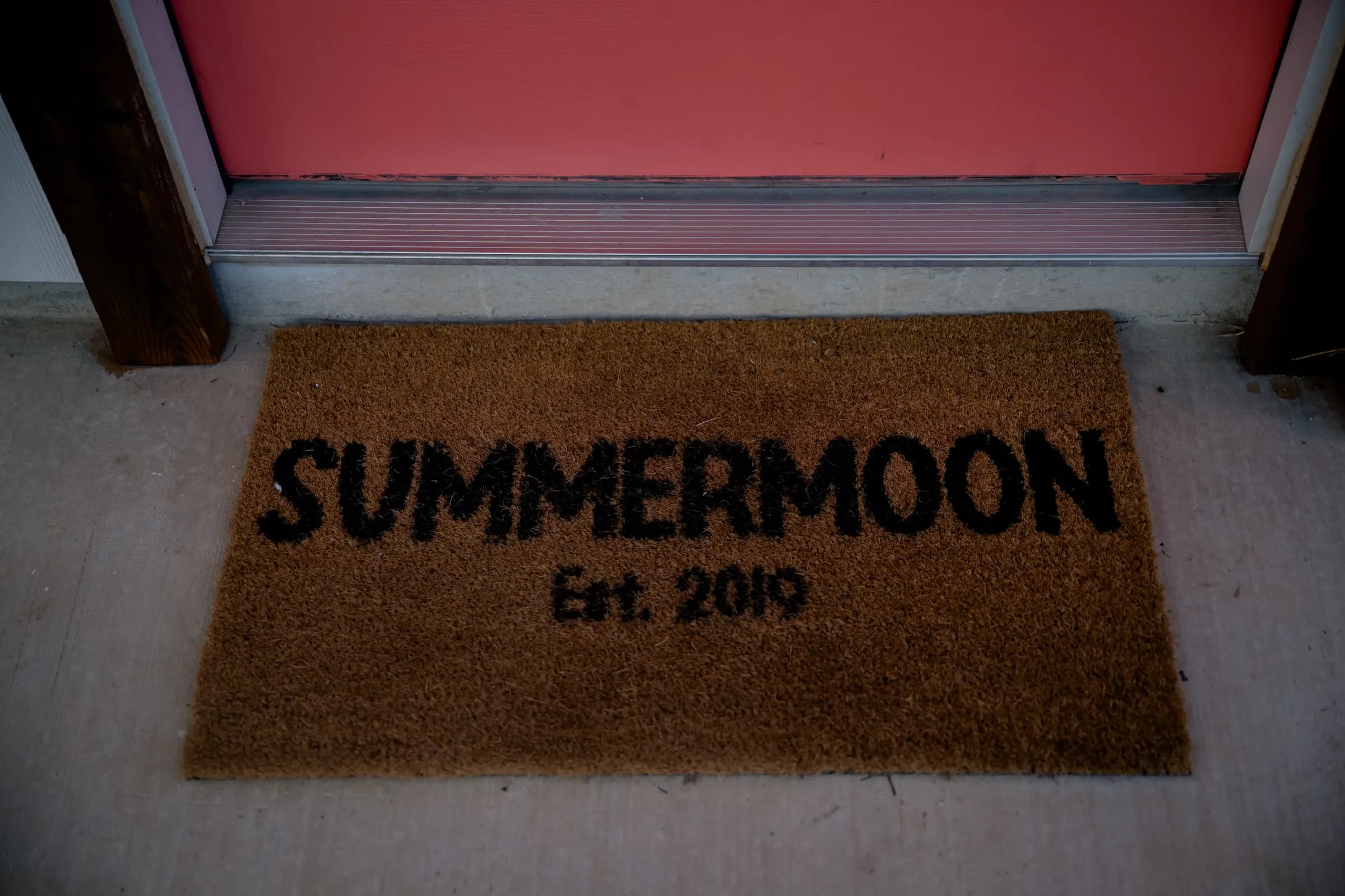 Summermoon Est. 2019 doormat at the cottage front door