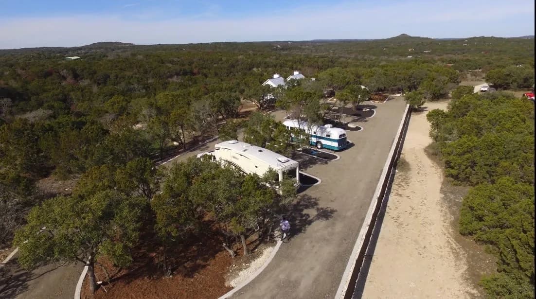 Aerial view of the RV park at Wayside Wimberley