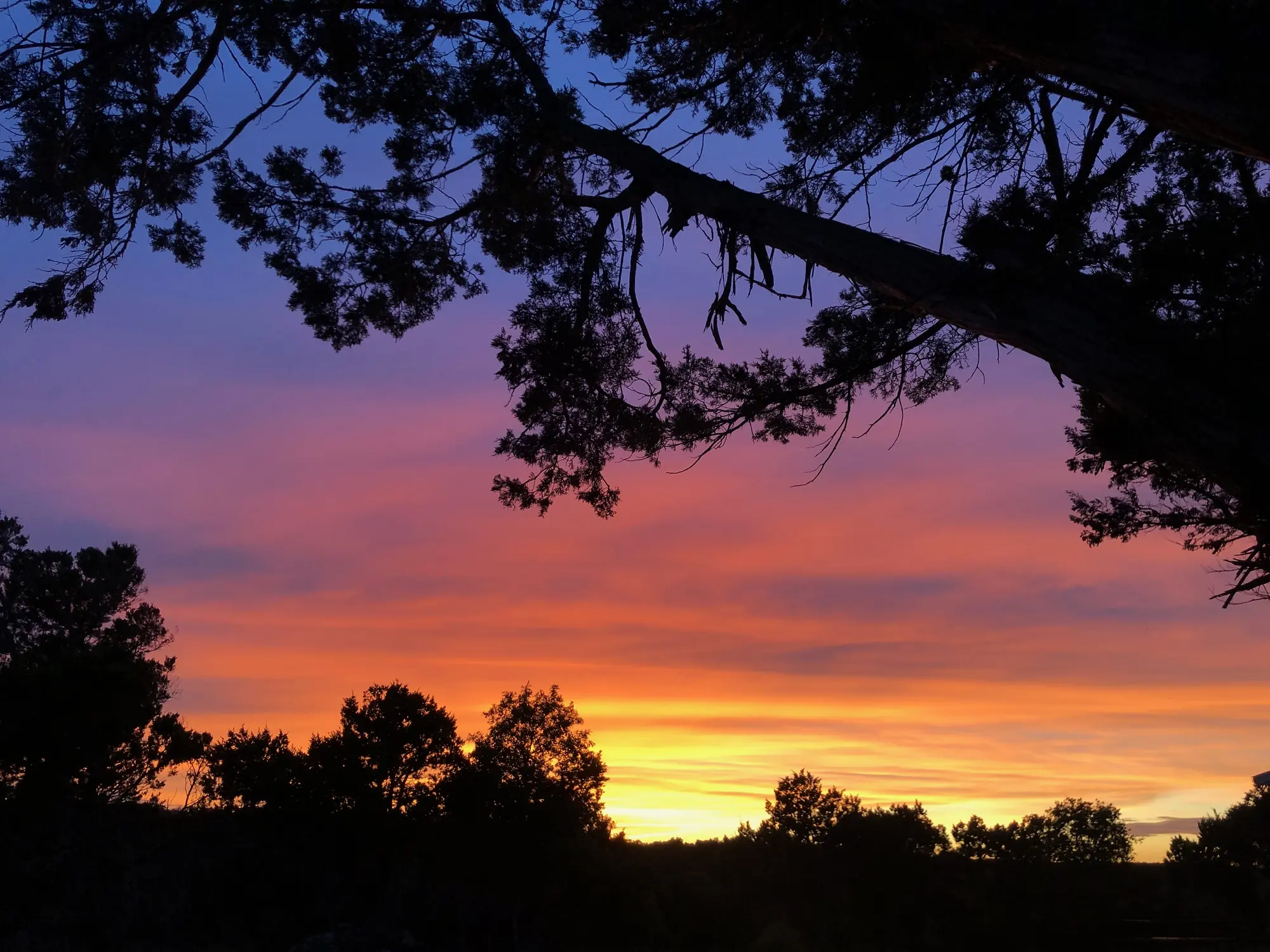 Canyon sunset with pink and purple sky at Wayside Wimberley